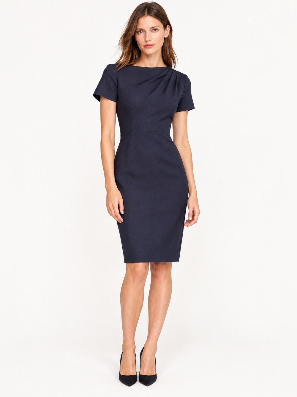 J.Crew Collection Greta Sheath Dress Navy Blue Career Crepe Size 2